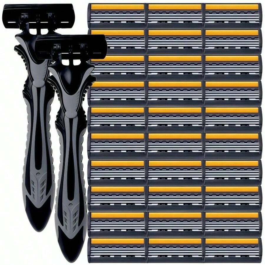 3-Layer Manual Razor Set, 1/2 Handle With 6/12/18/24/36blade , Stainless Steel Manual Shave Razors For Daily Face Care3-Layer Stainless Steel Razor Blades For Men - Replaceable For Smooth Shaves