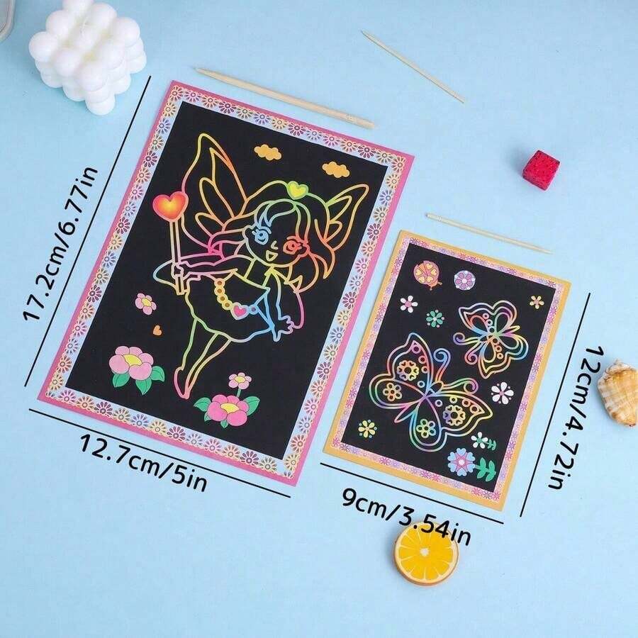 Magic Rainbow 12CM Mini Scratch Art Kit With Full Tools, Colorful Scratch Off Paper For Kids, Mess-Free Preschool Educational Craft Toy, Fine Motor Skill Activity Supplies For Parent-Child Play, Children Party Favors & Holiday Birthday Gifts - Multicolor - View 1