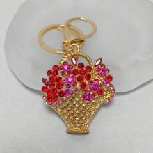 Elegant Flower Basket Keychain Colorful Rhinestone Floral Charm Key Ring For Women Fashion Gift - A1 - View 11