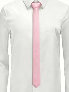 1PC Men's Solid Color Tie, Business Formal Narrow Tie (4cm) - Pink - View 3