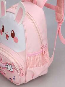 Student Backpack New Cartoon Pattern Pink Rabbit Print Backpack Small Schoolbag Lightweight Comfortable Fashionable Backpack - Pink - View 7