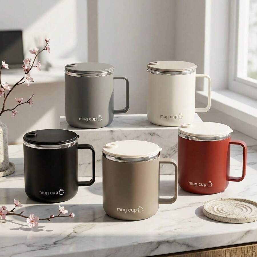 Double Layer Insulated Milk Coffee Mug With Sliding Lid Portable Sealed 304 Stainless Steel Thermal Cup For Cold And Hot Drinks