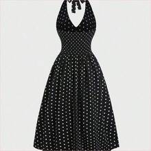 WNS  Elegante vestido de verano con lunares, sin espalda, con escote halter - Blanco y Negro - Ver 3