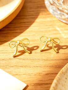 6-Pair Set French Style Golden Flower & Bow Stud Earrings, Versatile Elegant Earring Set - Gold - View 5