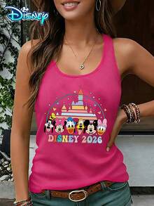 Disney Official Authorization | Women's Casual Round Neck Sleeveless Vest. Based On The Theme Of Disney In 2026, Paired With Castles And Character Portraits, It Is Fresh And Full Of Childlike Fun. It Is An Age Reducing Item For Daily Wear And An Ideal Choice For Fans To Collect. - Hot Pink - View 1