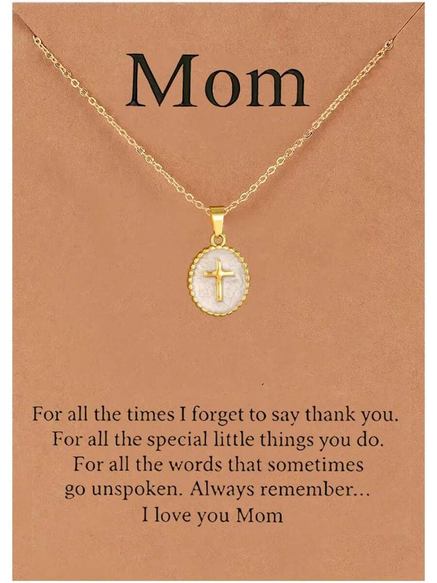Mom Necklace For Women Tiny Cross Pendant Necklace Gold Plated Mothers Day Birthday Christmas Jewelry Gifts For Mom - Oval Tiny Cross Pendant - View 1