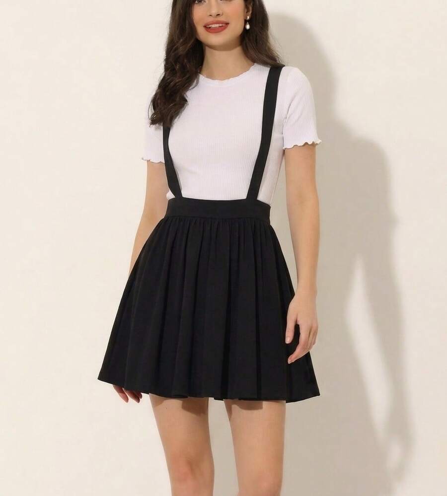 BASIC CIRCULAR SKIRT WITH STRETCH STRAPS - Black - View 1