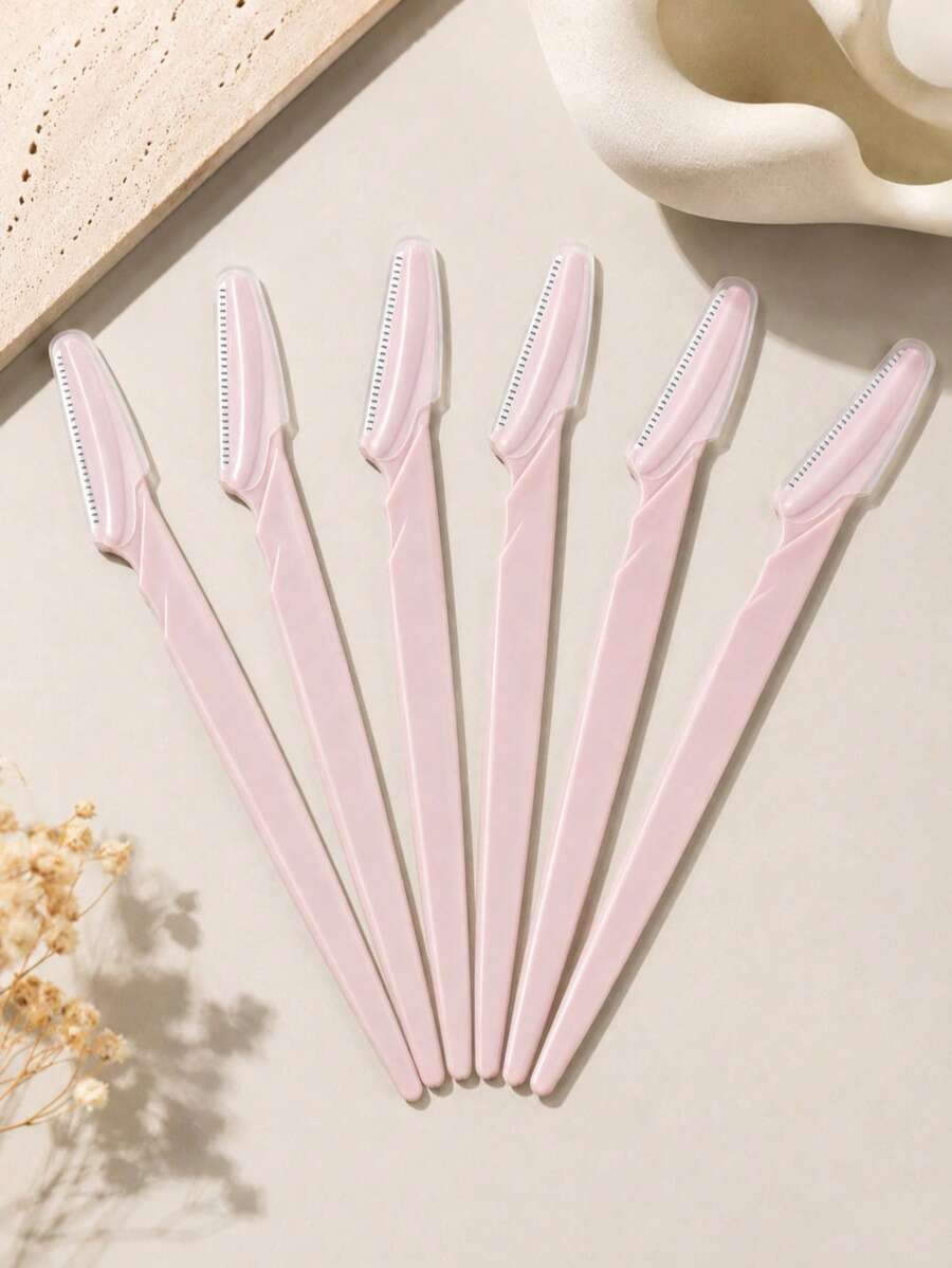 Set 6 buah warna pink, pemangkas/pisau cukur alis, pisau cukur pengelupas, alat penghilang bulu tubuh dan set perawatan wajah, dengan gagang panjang dan penutup pelindung presisi, alat pembentuk alis wanita, cocok untuk penggunaan sehari-hari atau perjalanan, pemangkas alis unisex yang mudah digunakan, untuk memangkas dan membentuk alis, hadiah untuk pacar, hadiah untuk ibu, hadiah untuk saudara perempuan, hadiah untuk teman, hadiah untuk perempuan. - Beraneka warna - View 1