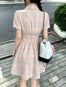 Vestido camisa con botones a cuadros, elegante de verano en color rosa - Rosa - Ver 11