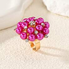 1 Peça Anel de Flor Ajustável Exagerado e Fashionable com Pérola e Diamante - 8427 Pérola Multicolorida - Visão 9