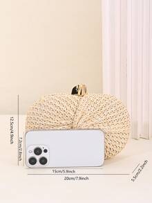 Bolso de noche para mujer, nueva bolsa cruzada de un solo hombro, bolso ovalado de paja con nudo único, embrague elegante para bodas y eventos, adecuado para vacaciones, fiestas, bodas, cenas y banquetes, el mejor regalo para mujeres - Albaricoque - Ver 7
