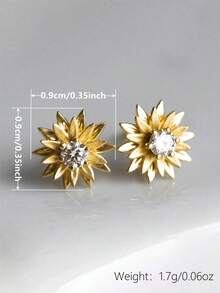 1 Pair Elegant Cubic Zirconia Stud Earrings, Designed For Women, Suitable For Wedding, Engagement, Anniversary Party, Valentine's Day Gift - Yellow Gold - View 7