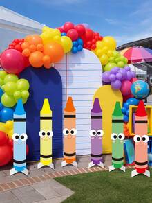 幼兒園畢業裝飾：蠟筆花園告示牌，31.5 英吋大型幼兒園畢業戶外裝飾，可愛蠟筆派對拍照道具，教室、學校、畢業祝賀、返校裝飾 - 大眼睛蠟筆地插 - 查看 5