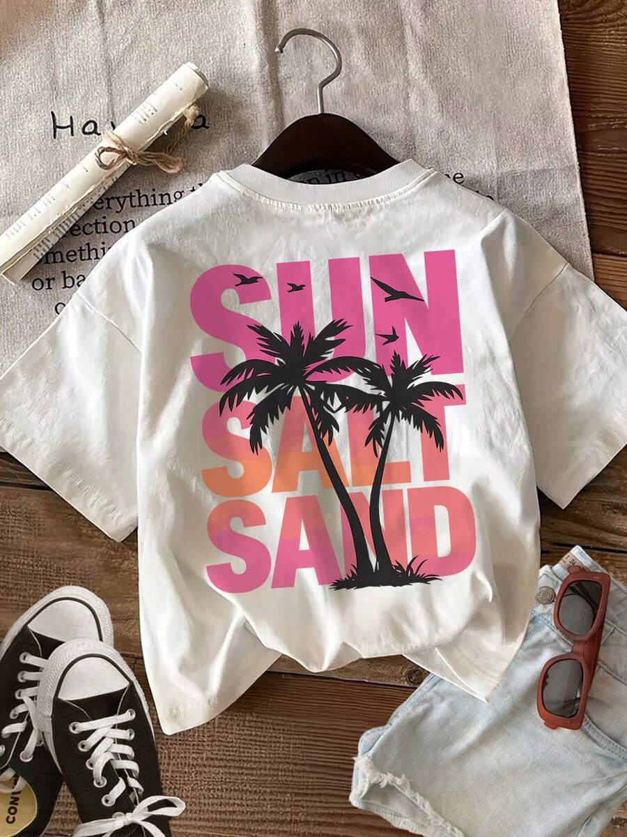 Tops,Graphic Print T-Shirt, Short Sleeve Crew Neck Casual Top For Summer And Spring, Women'S Clothing - White - View 1