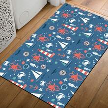 1 pieza, Decoración del hogar, Estampado de patrón náutico, Alfombra de barro de diatomeas, Fácil de limpiar, Impresión 3D rectangular, Adecuada para entrada, sala de estar, cocina, dormitorio, pasillo, baño, lavandería - Alfombra de poliéster, Adecuada para decoración del hogar interior y exterior - Multicolor - Ver 5