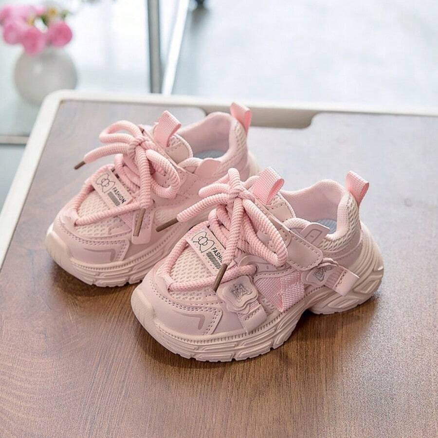1 Pair Fashionable Baby Sneakers, Soft Breathable Fabric, Lightweight Cushioned Anti-Slip Sole, Caring For Baby's Little Feet. Multiple Colors Available, Suitable For Running And Jumping, Must-Have For Cute Babies! - Pink - View 1