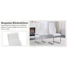 [Set Of 2] Dining Chairs With Diamond Pattern / Set Of 2 Modern Dining Chairs / High Backrest + Comfortable Seat Cushion / Non-Slip And Durable Metal Frame / Suitable For Dining Room, Living Room And Kitchen - 白色+銀色 - 查看 10