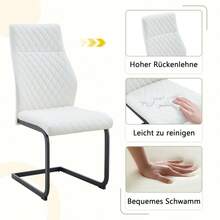 [Set Of 2] Dining Chairs With Diamond Pattern / Set Of 2 Modern Dining Chairs / High Backrest + Comfortable Seat Cushion / Non-Slip And Durable Metal Frame / Suitable For Dining Room, Living Room And Kitchen - 白色+黑色 - 查看 7