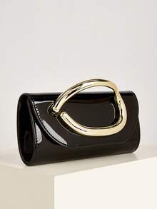 Bolso de mano tipo clutch de unicolor vintage, bolso versátil, bolso de cuero sintético PU de charol de moda, adecuado para mujeres, se puede usar para bodas, fiestas, bailes, cenas, ocasion - Dorado - Ver 11