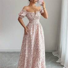 WNS  Nuevo vestido de mujer con estampado digital, mangas abullonadas, nudo delantero, espalda descubierta y cintura ceñida. Elegante y chic para vacaciones, citas, estilizador y adelgazante - Rosado Sandía - Ver 7