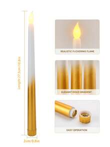 2/5/12pcs LED Long Stem Gold Electronic Candle Lights, Halloween Candle Lights, Christmas Decoration Lights, Romantic Flameless Candle Lights, Perfect For Valentine's Day, Restaurant, Wedding, Mother's Day Gift, Home Decor, Batteries Not Included - Half Gold - View 4