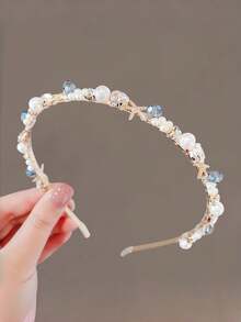 1 pieza Diadema de flores con perlas y strass, adecuada para uso diario - Multicolor - Ver 2
