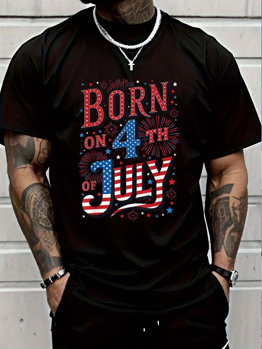 100% Cotton Vintage 4th Of July Legends Are Born In July Men Women T-Shirt Casual Short Sleeve Shirt Women's Men Graphic Tee - 黑色5 - 查看 1