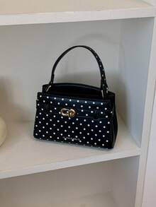Fashionable High-End Lychee Grain Women's Handbag, Minimalist Adjustable Shoulder Strap Decor Shoulder/Crossbody Bag, Exquisite Metal Lock Commuter Shoulder Bag, Magnetic Closure Multifunctional Lightweight Crossbody Bag, Minimalist Solid Color Handbag, Durable PU Material Women's Shoulder Bag, Suitable For Gifts, Shopping, Dating, Business Travel, Vacation, Vintage Style - Black - View 3