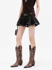 New Pointed Toe Chunky Heel Pant Leg Boots Women's Retro Knee-High Long Boots High Heel Western Cowboy Boots Riding Boots - Brown - View 4
