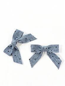 2 piezas Pinzas para el cabello con lazo de unicolor para mujer, pinzas para el cabello - Lunares azul claro - Ver 2