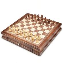 Easytoday 32cm/12.8inch Premium New Desktop Wooden Chess Set, Comes With 2 Extra Queens, Equipped With 2 Built-In Storage Drawers, New Chess Game, Suitable For Various Holiday Gifts, Party Games And Activities - Brown - View 5