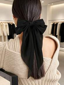 1Pc Oversized Black Satin Bow Hair Clip For Women Large Long Tail Bow Barrette Soft Silky Satin Big Bow Hair Accessory Elegant French Style Coquette Aesthetic Hair Bow For Daily Wear Wedding Bridal Bridesmaid Prom Party Date Night School Office. Vintage Y2K Hair Bow, Classic Black Hair Bow Clips For All Occasions, Fashionable Hair Accessories For Women Gift For Her Birthday Christmas Valentine's Day Mother's Day Graduation,Hair Claws - Black - View 2