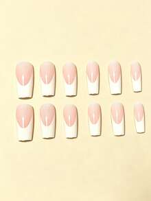 120pcs Rectangular Minimalist French Style False Nails, Upgrade Your Style, Suitable For Women And Girls DIY - Multicolor - View 8