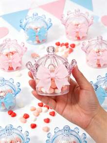 12/1 sets - Mini boîtes à bonbons couronne transparente avec nœud, mini boîtes à faveurs en forme de couronne transparente avec nœud papillon, boîtes à bonbons de biberon, boîtes de rangement décoratives pour bonbons, contenants de faveurs de fête pour bonbons, chocolats, gâteaux, desserts, princesse, mariage, anniversaire, baby shower, révélation de (rose, bleu, transparent) - Multicolore - Voir 1