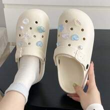 女款夏季新款時尚百搭厚底洞洞鞋，EVA軟底舒適透氣戶外園藝鞋，休閒涼鞋，沙灘鞋 - 白色 - 查看 2