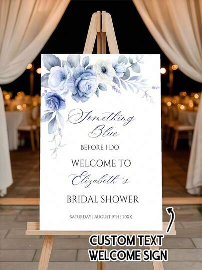 Papan Selamat Datang Pesta Bunga Abu-Biru yang Disesuaikan - Papan Selamat Datang "Sesuatu yang Biru" untuk Acara Bridal Shower, Sempurna sebagai Petunjuk Masuk. Ini adalah Pilihan Ideal untuk Setiap Acara - Baik Perayaan Ulang Tahun, Pesta Pensiun, Pernikahan, atau Acara Spesial Lainnya.