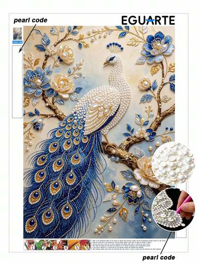 1pc Pearl Painting Pearl Peacock Frameless DIY Handmade Sticky Diamond Creative Diamond Painting Kit, Suitable For Bedroom Decoration, Living Room Hanging Paintings, Room Decoration, Artwork, Birthday Gifts For Friends, And Innovative Holiday Gifts