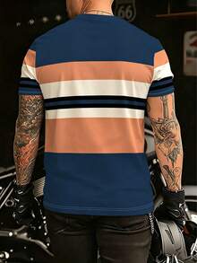 Camiseta de cuello redondo de manga corta casual de moda para hombres - Top de nuevo estilo, cómoda para uso diario en todas las estaciones | Camiseta de cuello redondo - Azul Marino - Ver 4