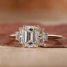 Minimalist Elegant Princess Cut Cubic Zirconia Geometric Ring, 18K Gold Plated Wedding Engagement Party Jewelry For Women - Gold - View 10