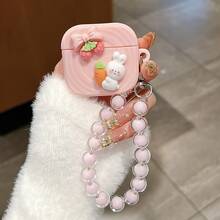 Funda para auriculares rosa ondulada con forma de fresa y zanahoria, compatible con  Pro y con pulsera anticaída. - Conejo de fresa - Ver 9