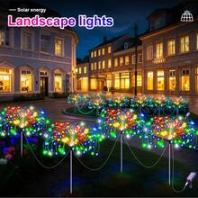 4 套 320 LED 太阳能烟花灯，其中 240 颗为星爆灯，8 种模式，适用于户外装饰，可用于商场、房车、露营、婚礼、圣诞节、后院派对、花园等场所。 - 一拖四煙火燈 - 查看 1