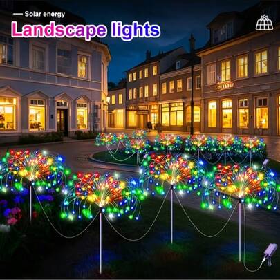 4 bộ đèn pháo hoa năng lượng mặt trời 320 LED, kèm 240 đèn LED hình sao, 8 chế độ chiếu sáng, thích hợp trang trí ngoài trời, cho trung tâm thương mại, xe cắm trại, đám cưới, Giáng sinh, tiệc sân vườn và nhiều dịp khác.