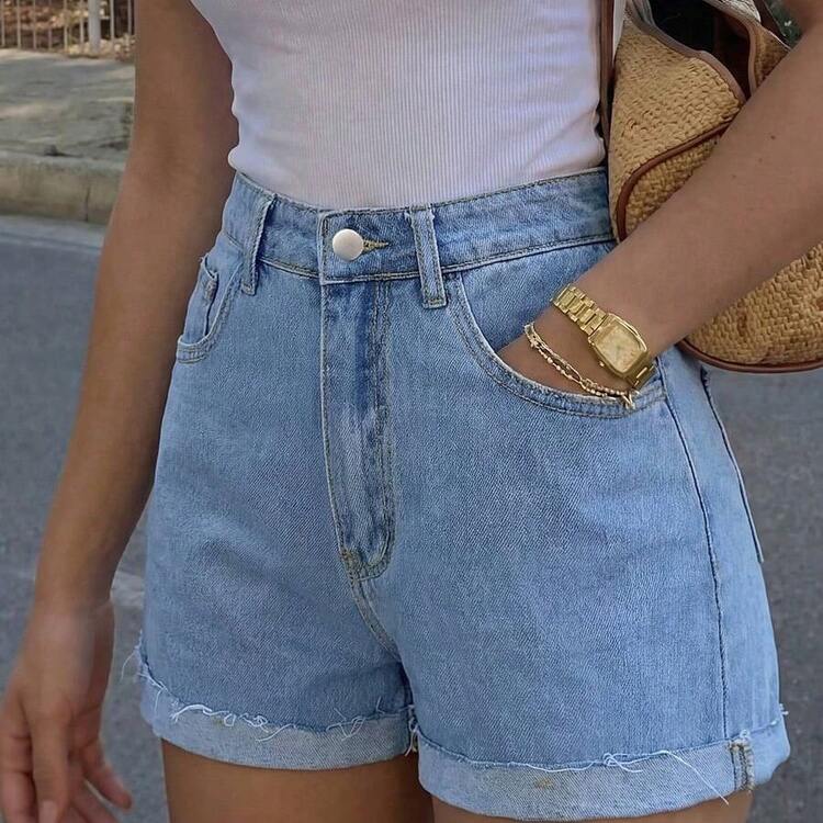 Women Denim Shorts - 輕柔的洗滌 - 查看 3