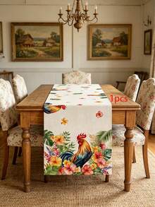 Rooster Pattern Table Runner, Pastoral Style, Modern Home Kitchen Decor, Table Runner Placemat Pillowcase Set, Suitable For Daily Home Kitchen Decor, Daily Party Decor. - Multicolor - View 16
