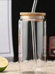 1 pieza Vaso cilíndrico transparente minimalista de 400ml/550ml con pajita y tapa, adecuado para hotel, restaurante, agua de limón, leche, té, refrescos y otras bebidas, también aplicable para oficina, hogar y vida diaria, una opción ideal para la temporada de regreso a clases - transparente - Ver 13