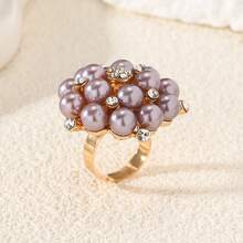 1 Peça Anel de Flor Ajustável Exagerado e Fashionable com Pérola e Diamante - 8427 Pérola Multicolorida - Visão 18