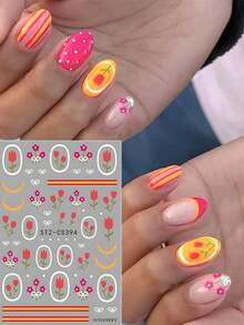 2pcs Tulip Flower Bow Circle Nail Stickers, Cute Red Floral 5-Petal Garden Nail Decals, Japanese Waterproof 3D Self-Adhesive Nail Art Decor, Suitable For Gel Acrylic Nail Supplies - Multicolor - View 5