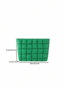 Modische gesteppte karierte Kosmetiktasche, lässige Clutch, kleine Tasche mit Daunenpolsterung - Grün - Übersicht 2