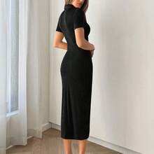 WNS   Vestido fruncido con botón - Rosa Roja - Ver 3