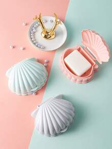 1pc Shell Shaped Soap Dish With Cover, Bathroom Draining Soap Box, Portable Sealed Soap Storage Container - Multicolor - View 2